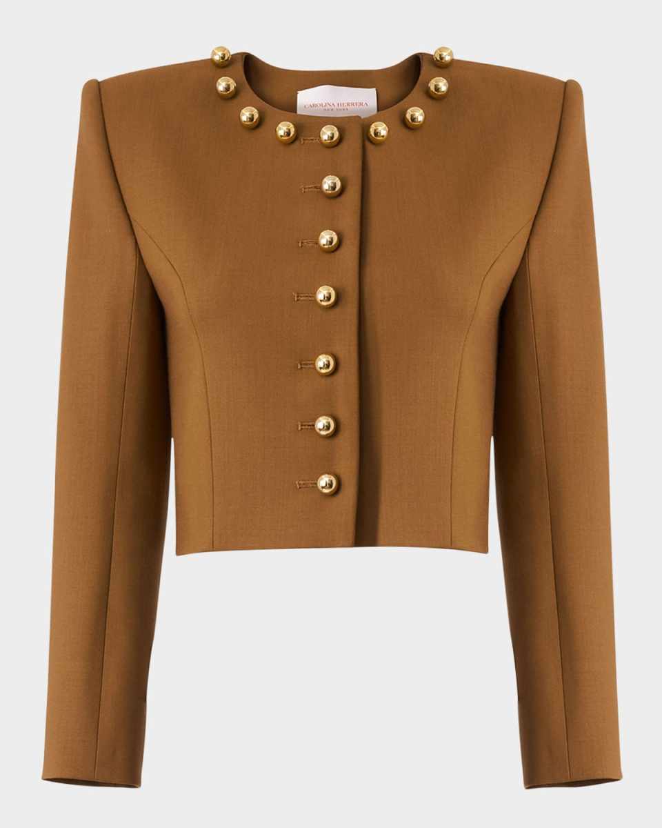 Ball-Button Collarless Crop Jacket
